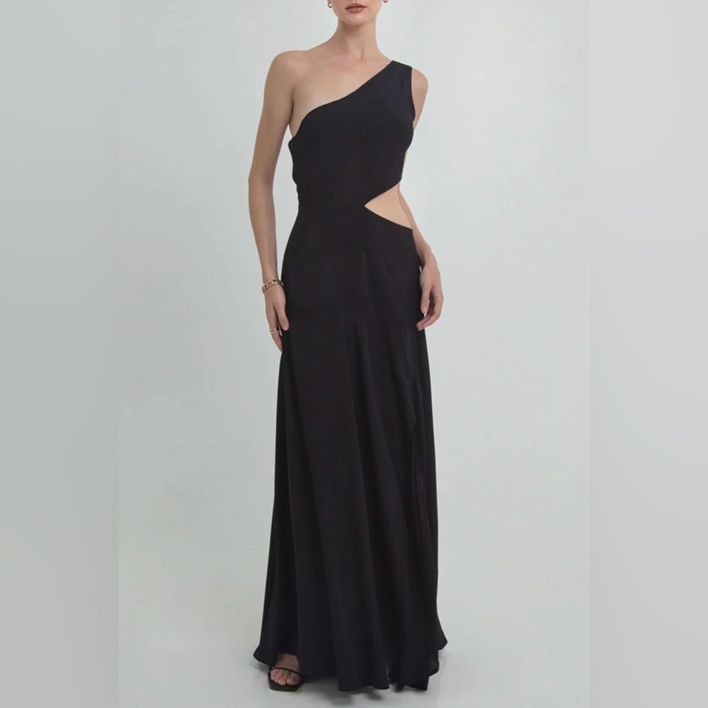 Uma and Leopold Elegant Black One-Shoulder Dress Louise NEW